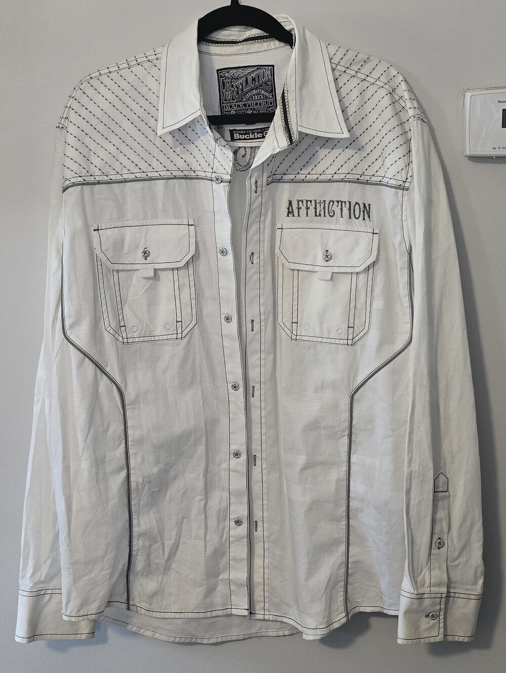 Affliction White Men's Western-Style Button Shirt XL  GUC Smoke Free /PF